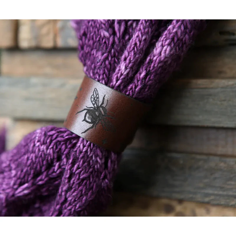 Leather Shawl Cuff with Bee and Moon