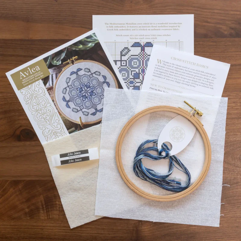Mediterranean Medallion Indigo Cross Stitch Kit - Image 3