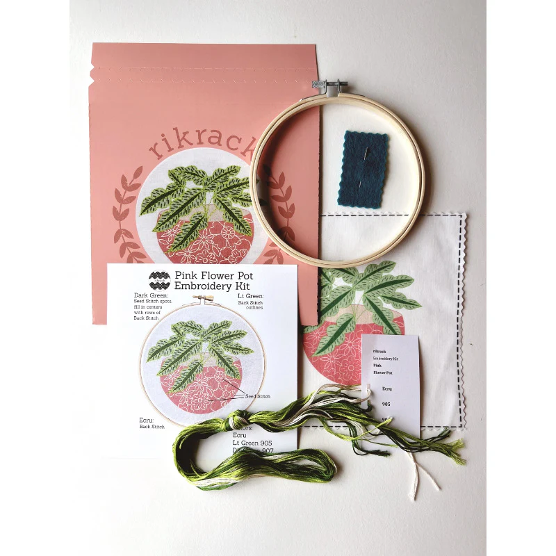 Pink Flower Pot Embroidery Kit - Image 3